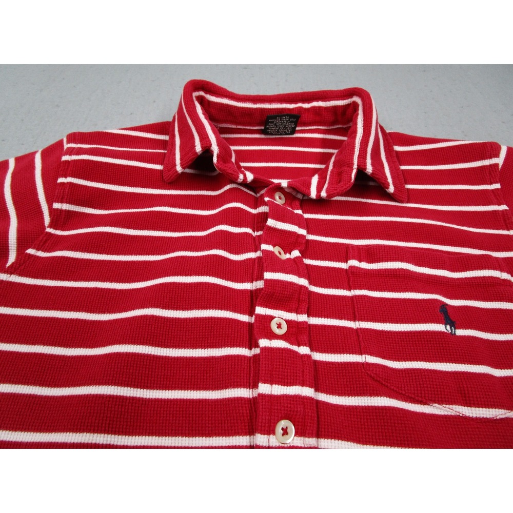 Vintage Polo Ralph Lauren Mens Large Red Striped Waffle Long Sleeve Polo Shirt - Picture 2 of 9